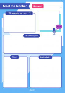 Meet the Teacher Template for Secondary Students with a blue border