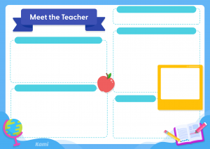 Meet the Teacher landscape template with blue border