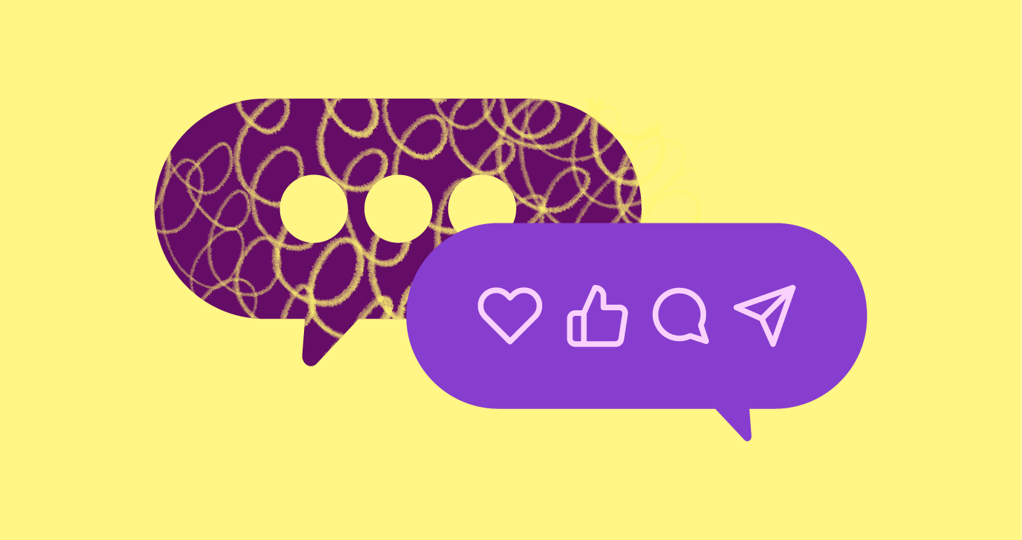 2 speech bubbles. pme with social media icons