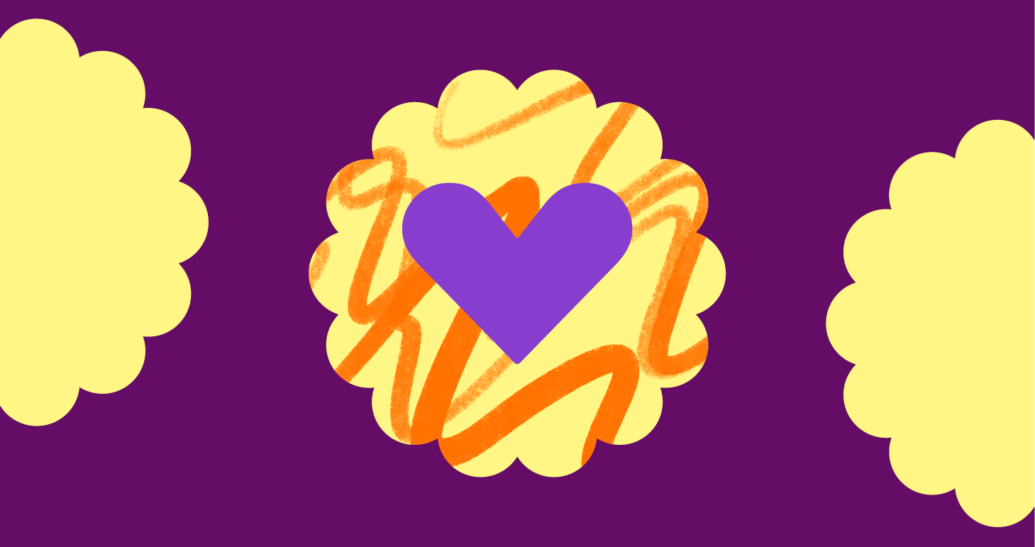 Yellow biscuit shaped icons and one in the middle with a purple heart