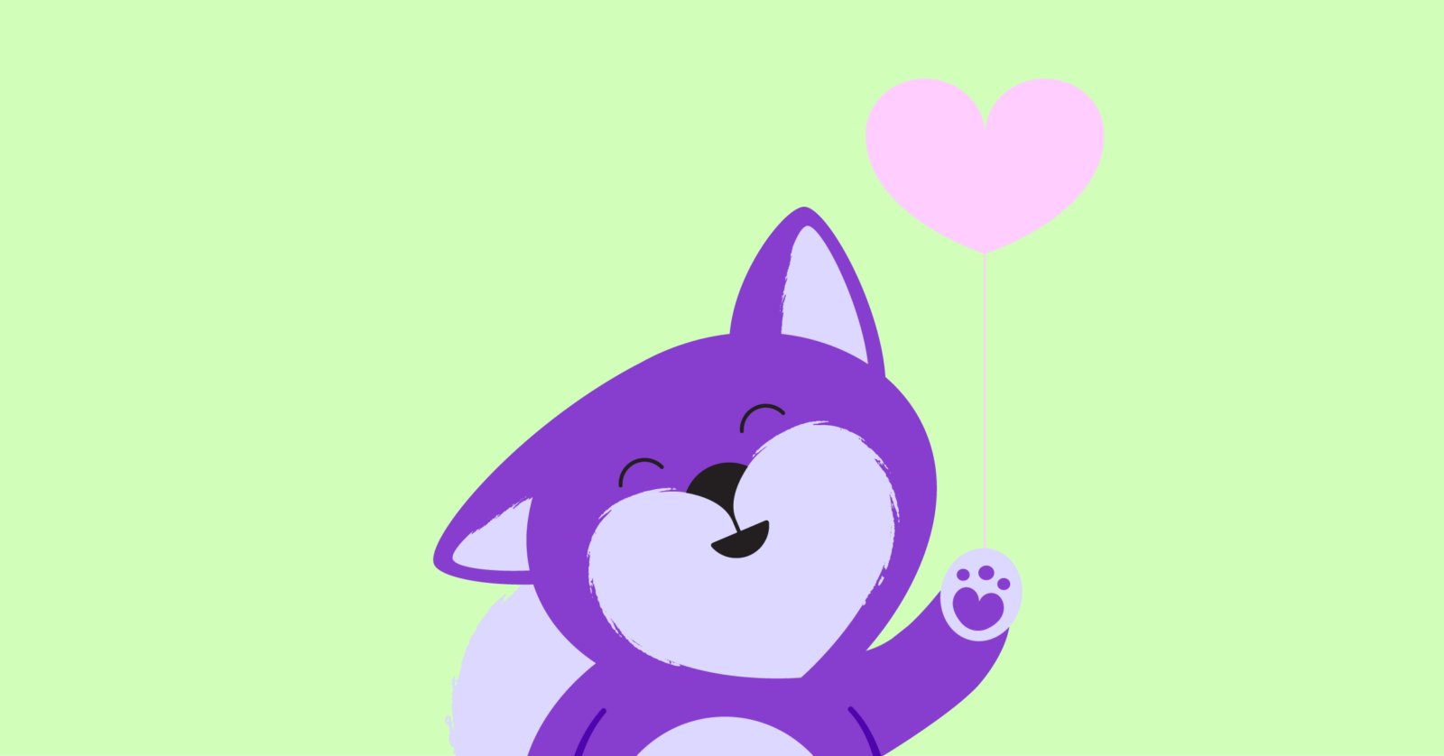 Kami Dog with Love Heart Balloon