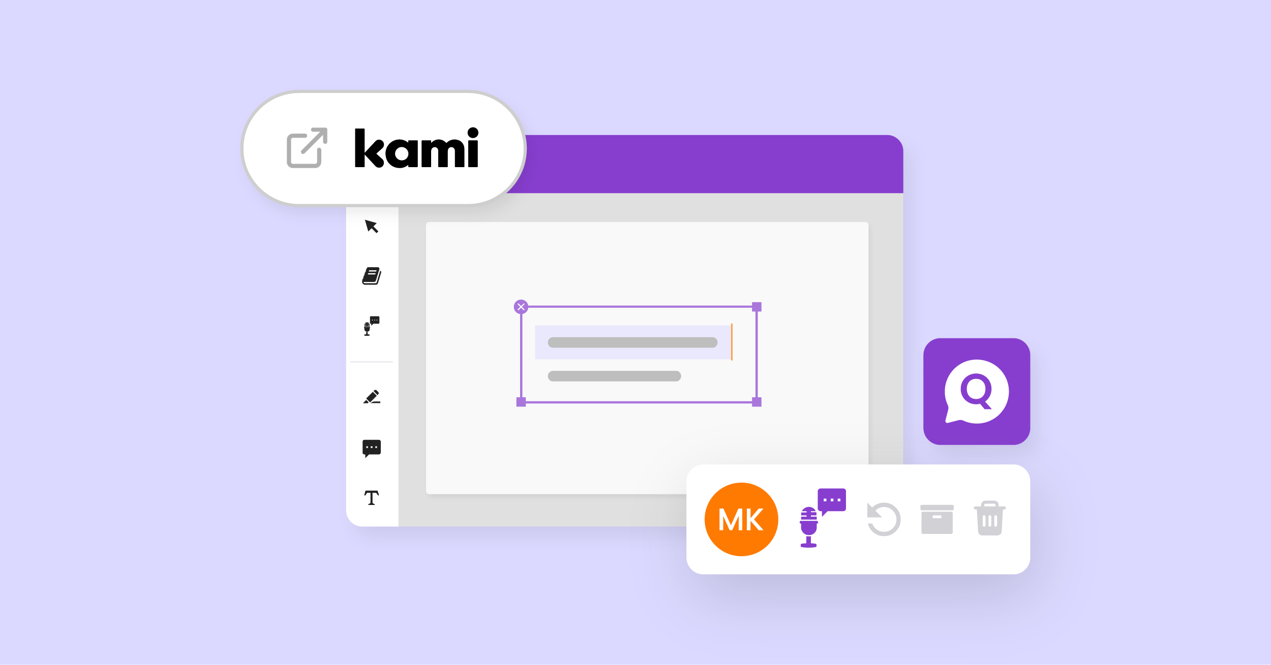Image showing open with Kami button on Google, Question tool and voice comment