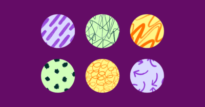 Graphic with a purple background and different circle icons