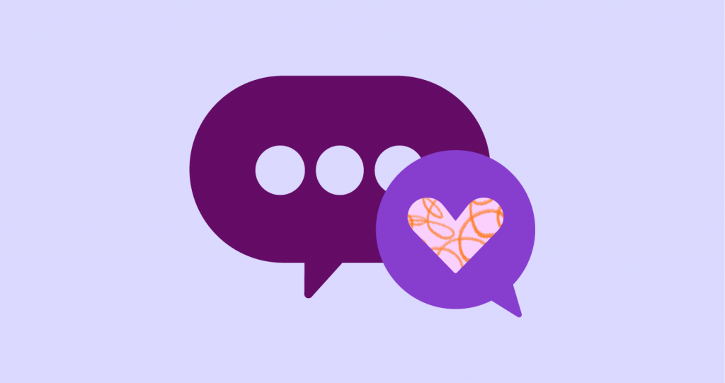 Image with speech bubble and heart graphics