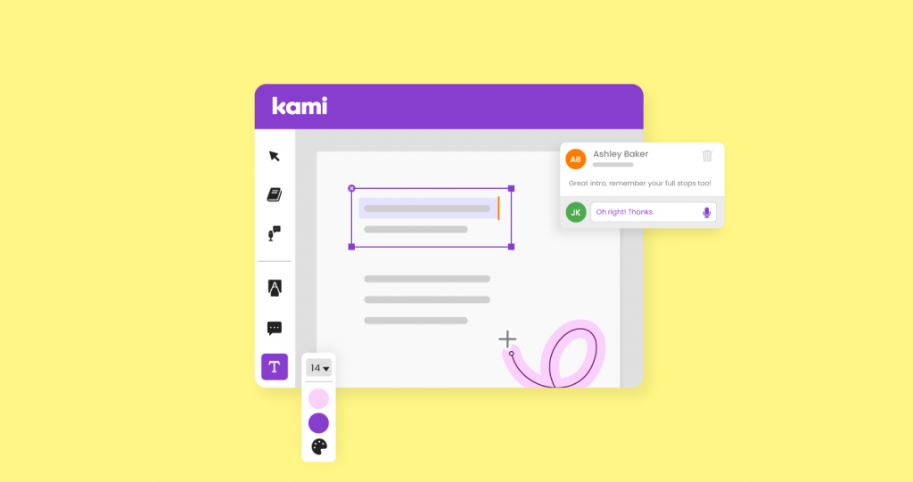 Kami interface on a yellow background