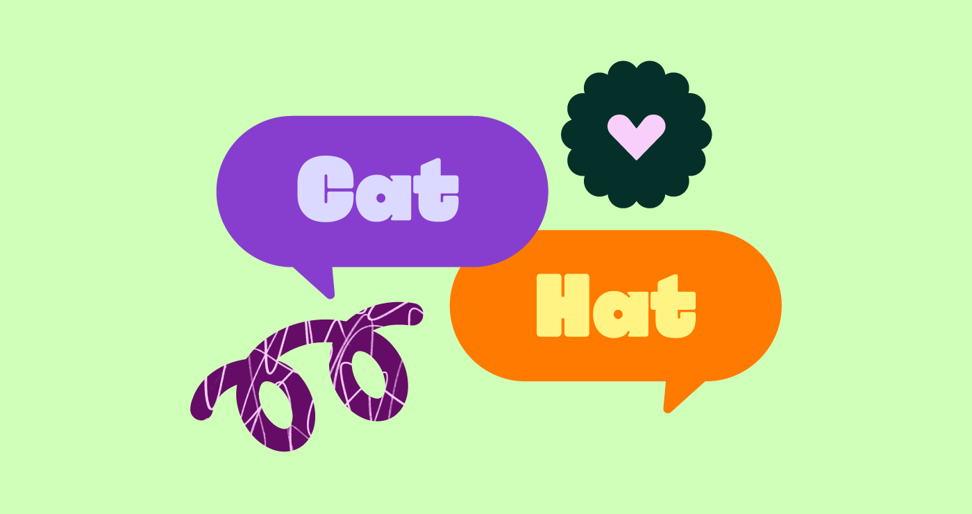 2 speech bubbles - one says Cat and the other says Hat