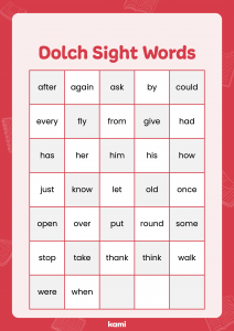 Dolch Sight Words Chart_Red