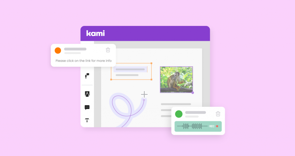 Kami interface with interactive elements