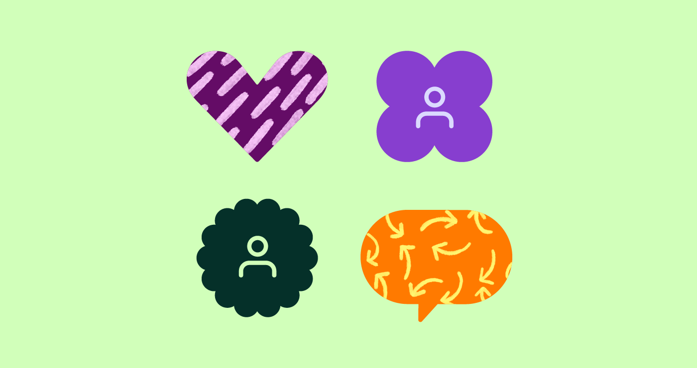 Green background with four icons - heart, people and speech bubble
