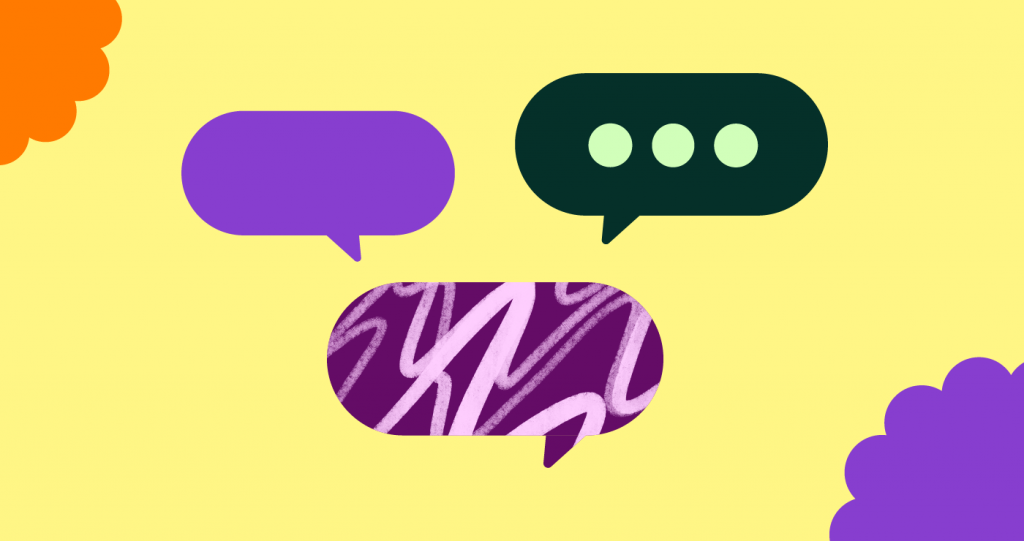 Yellow background with 3 speech bubble icons