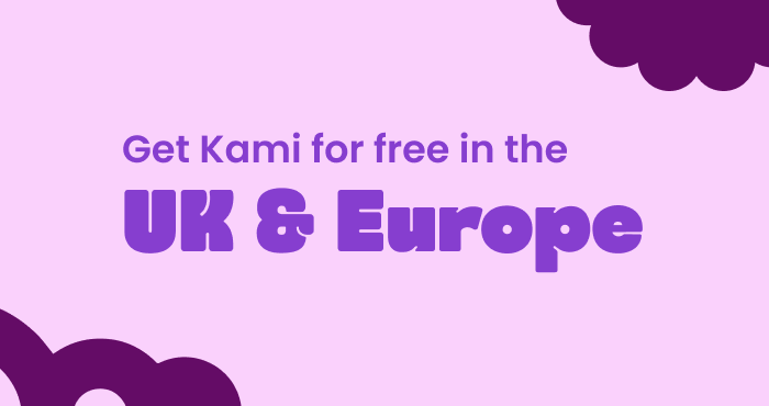 Image that says Get Kami free in UK & Europe