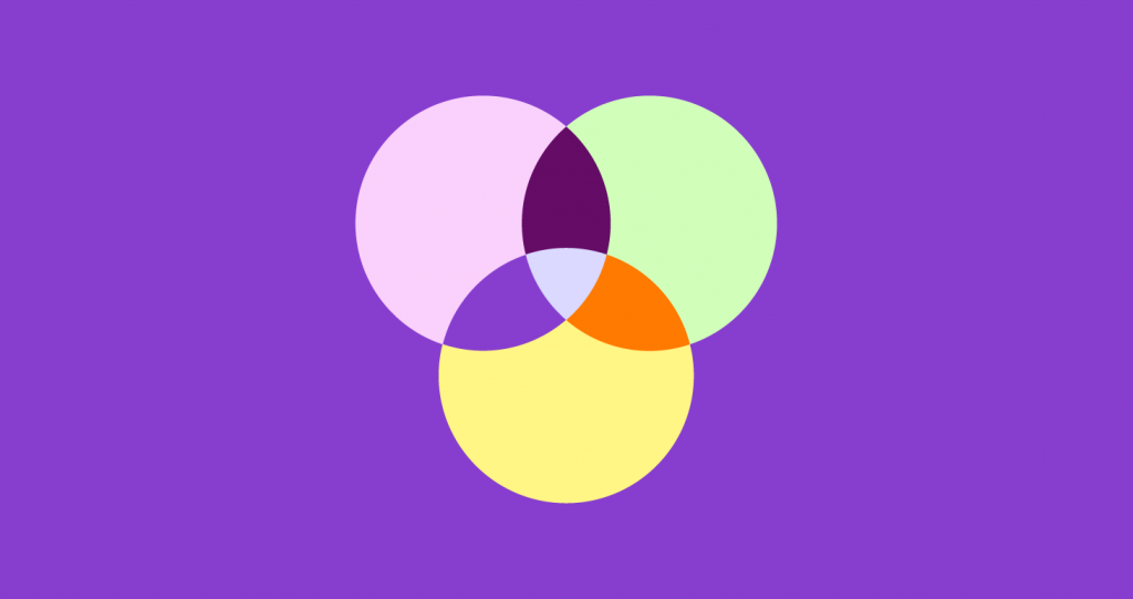 Purple background with 3 circles representing a venn diagram