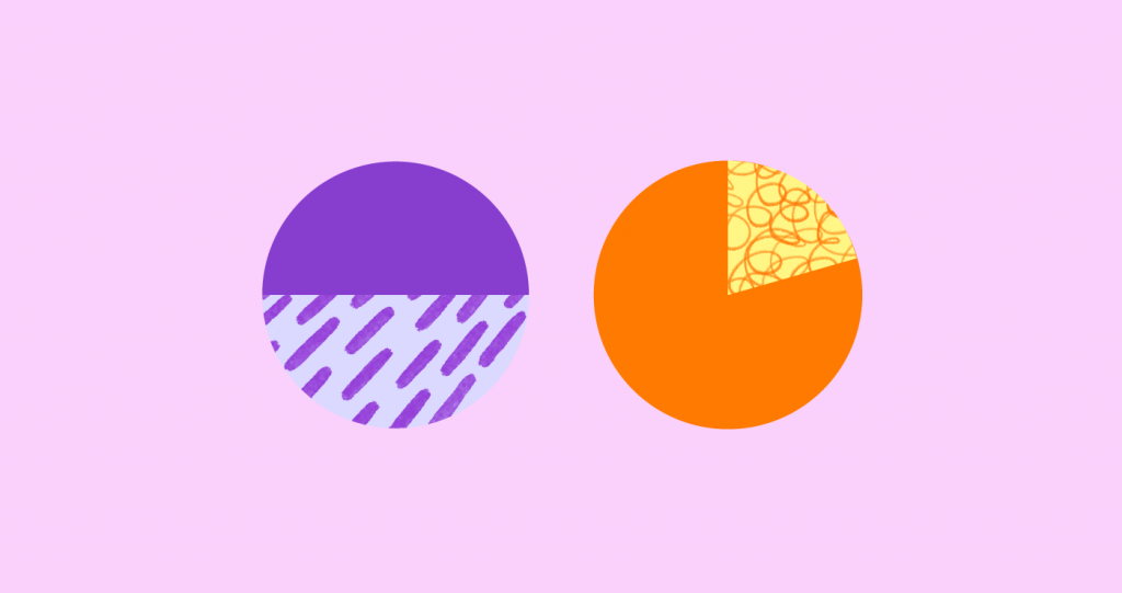 A graphic with a pink background and two circles - one purple one and one orange one