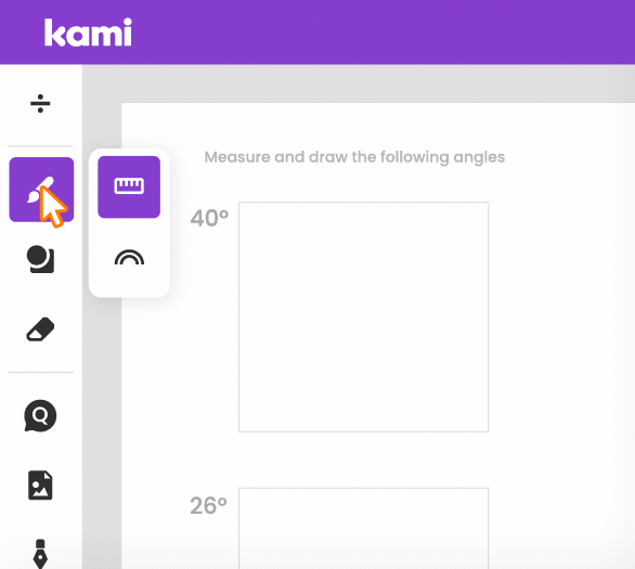 Animated graphic showing the choice of protractors in the Kami app