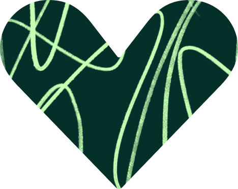 Dark green heart with light green scribbles