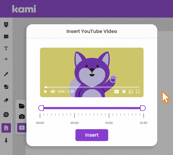 An animation showing how to trim YouTube videos in Kami