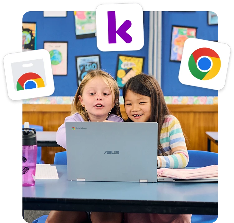 Two kids are watching the laptop