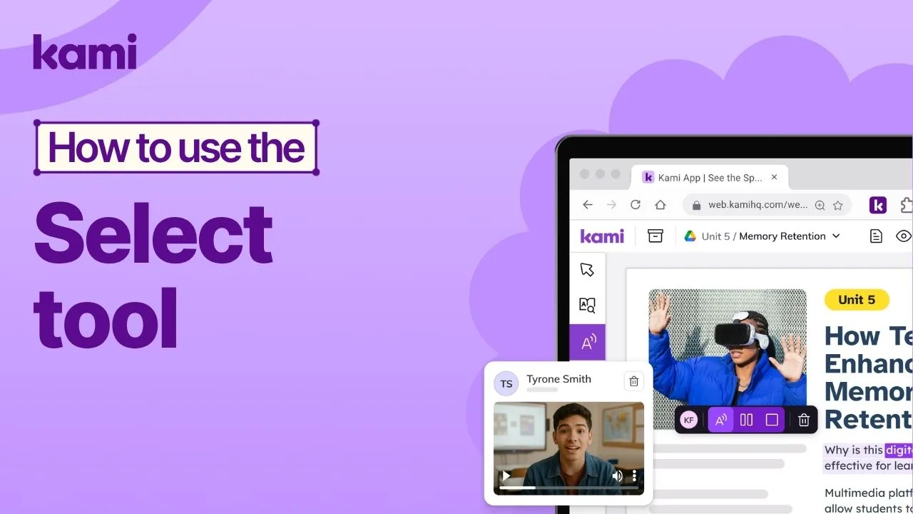 how to use the select tool in kami app
