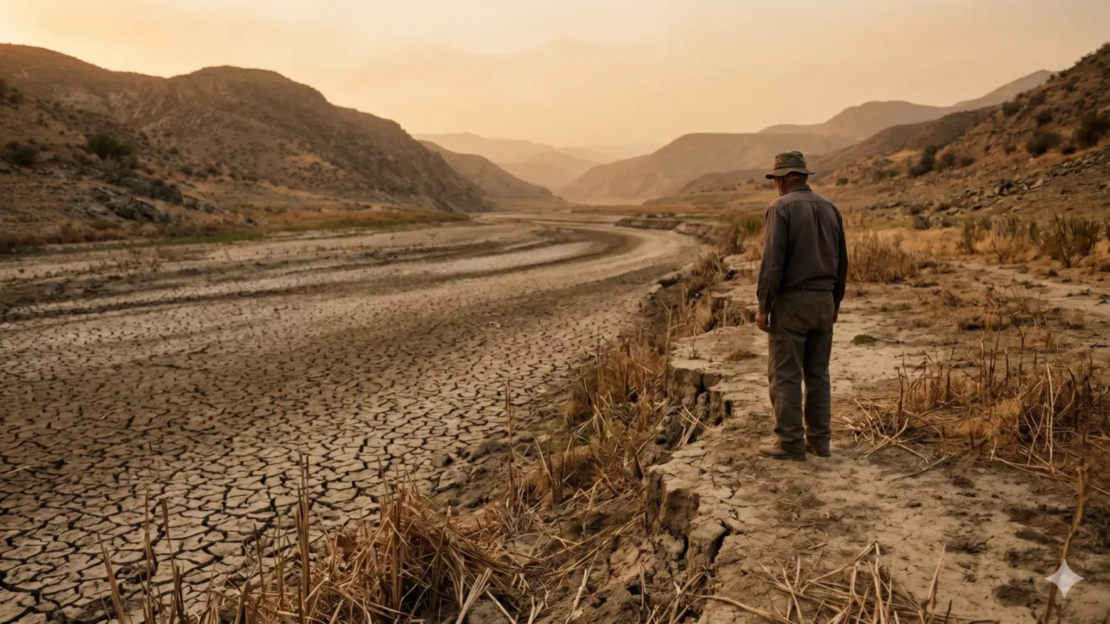 Farmer looking at dry field