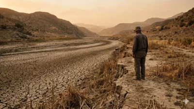Farmer looking at dry field