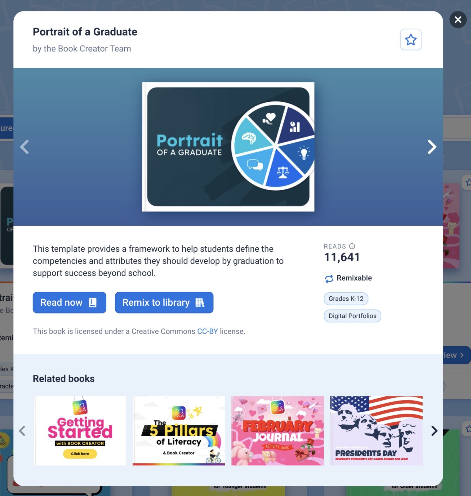 Screenshot of a book preview in the Discover section of Book Creator