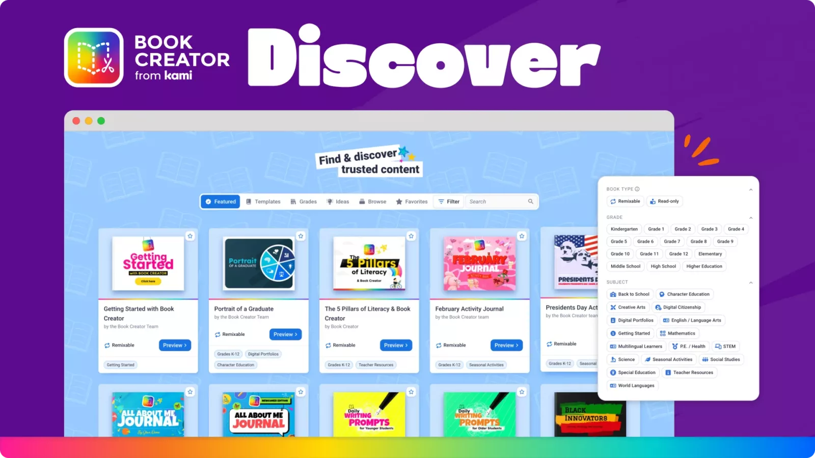 Book Creator content discovery interface