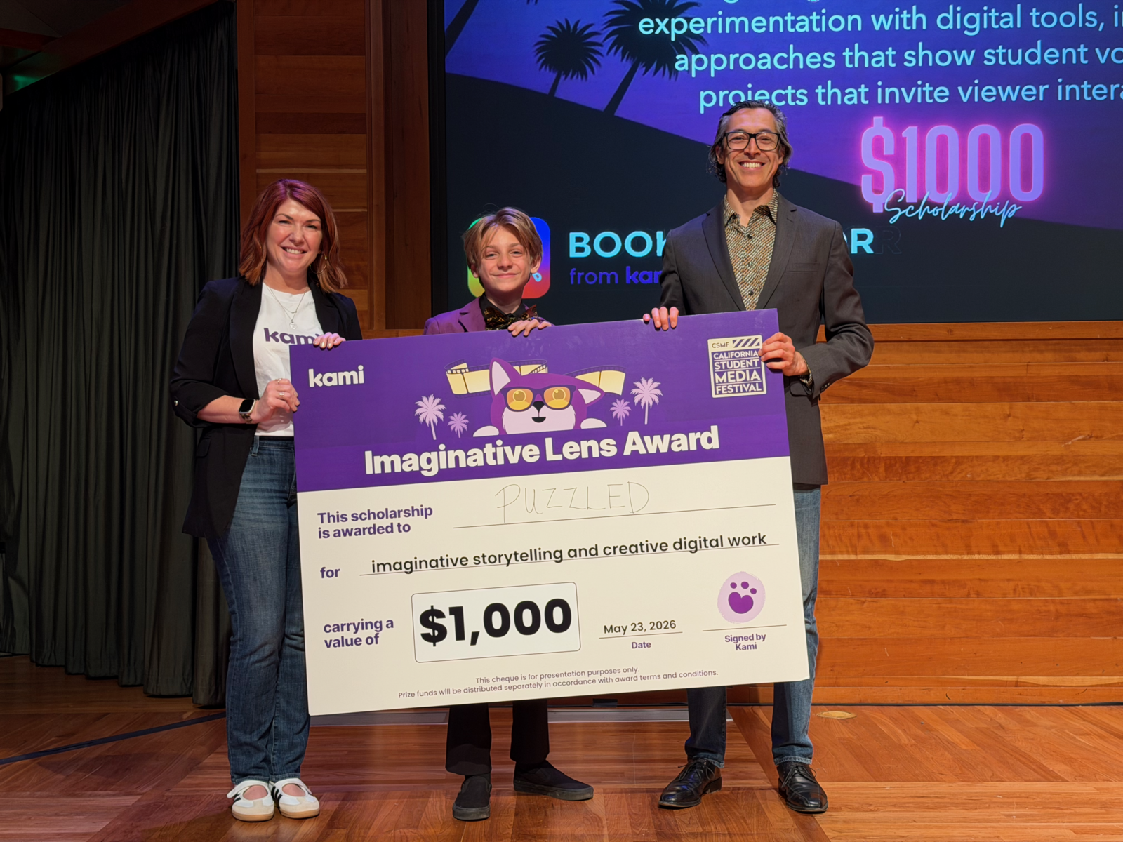 student recipient of a $1000 scholarship at the california student media festival