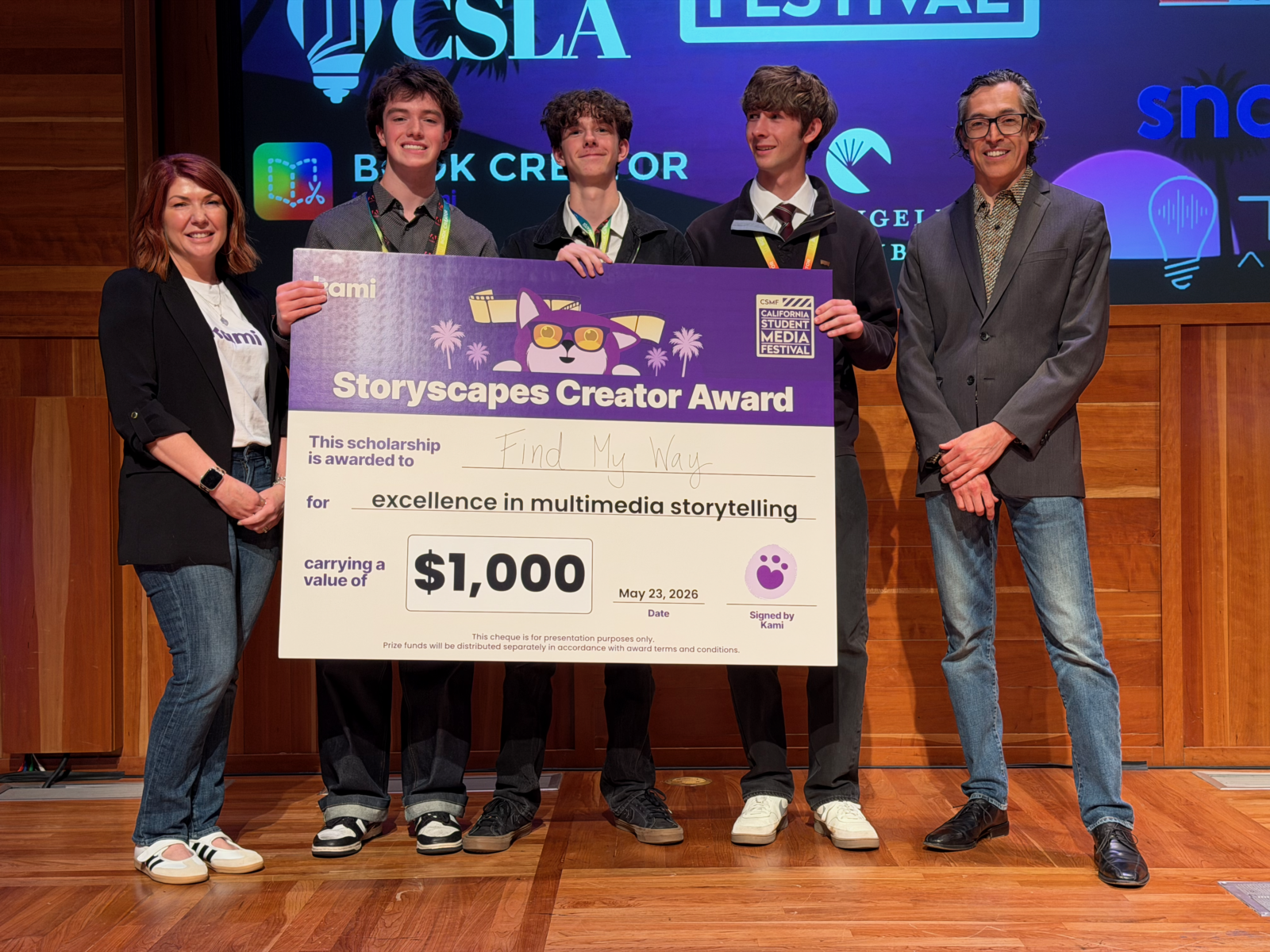 student winners of a $1000 scholarship at the california student media festival