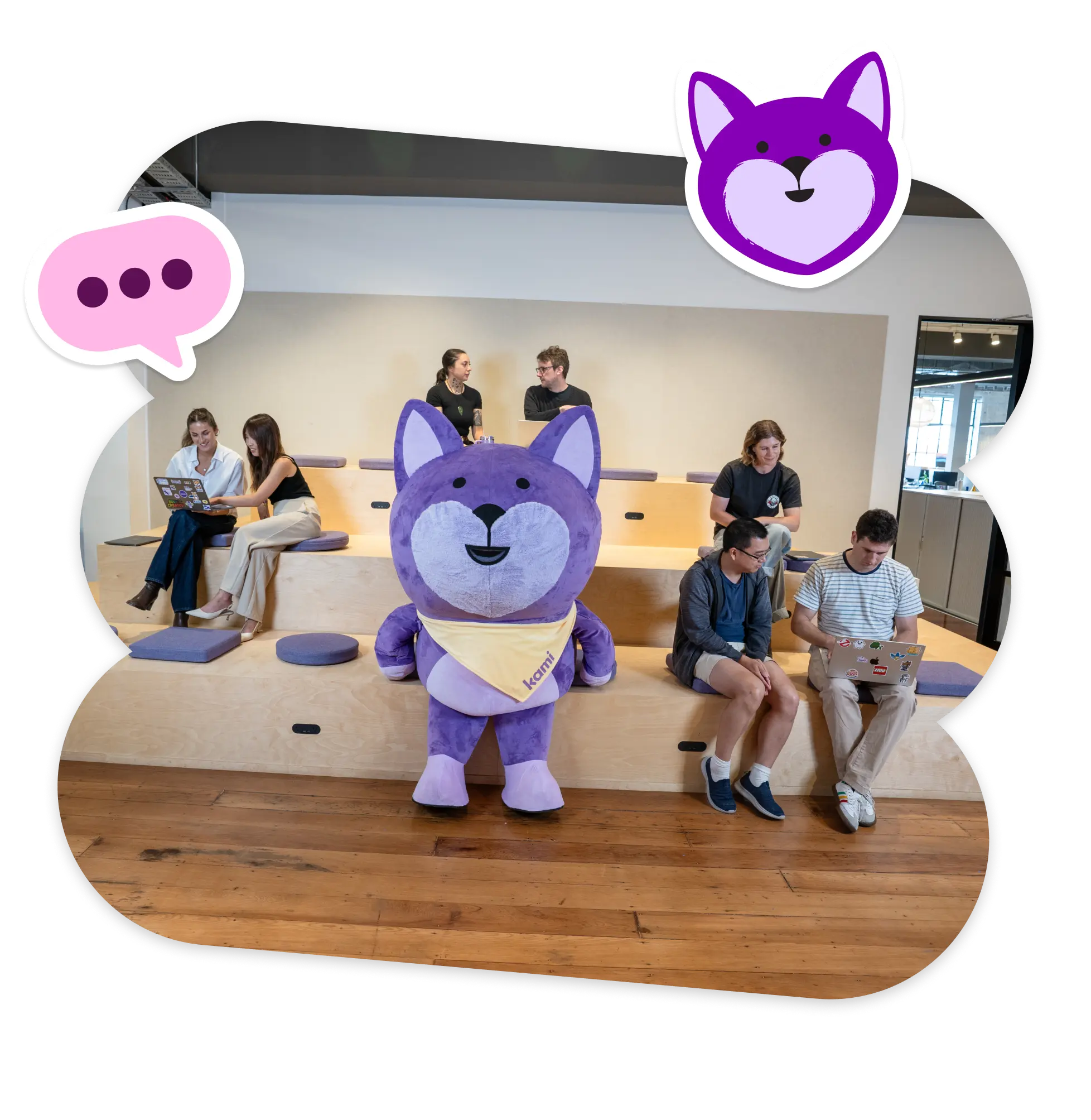 kami dog and employees shape