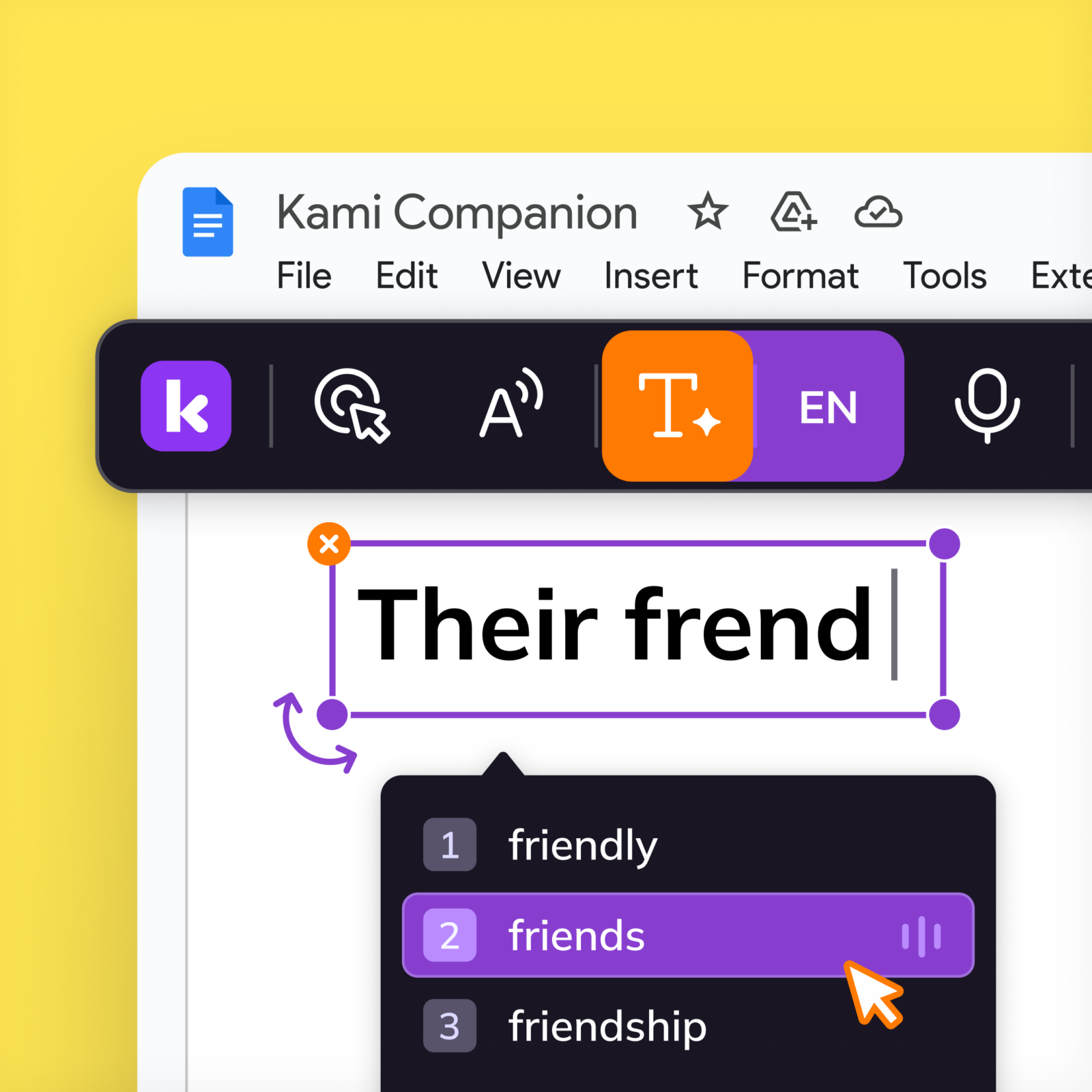 Predictive text feature in Kami Companion