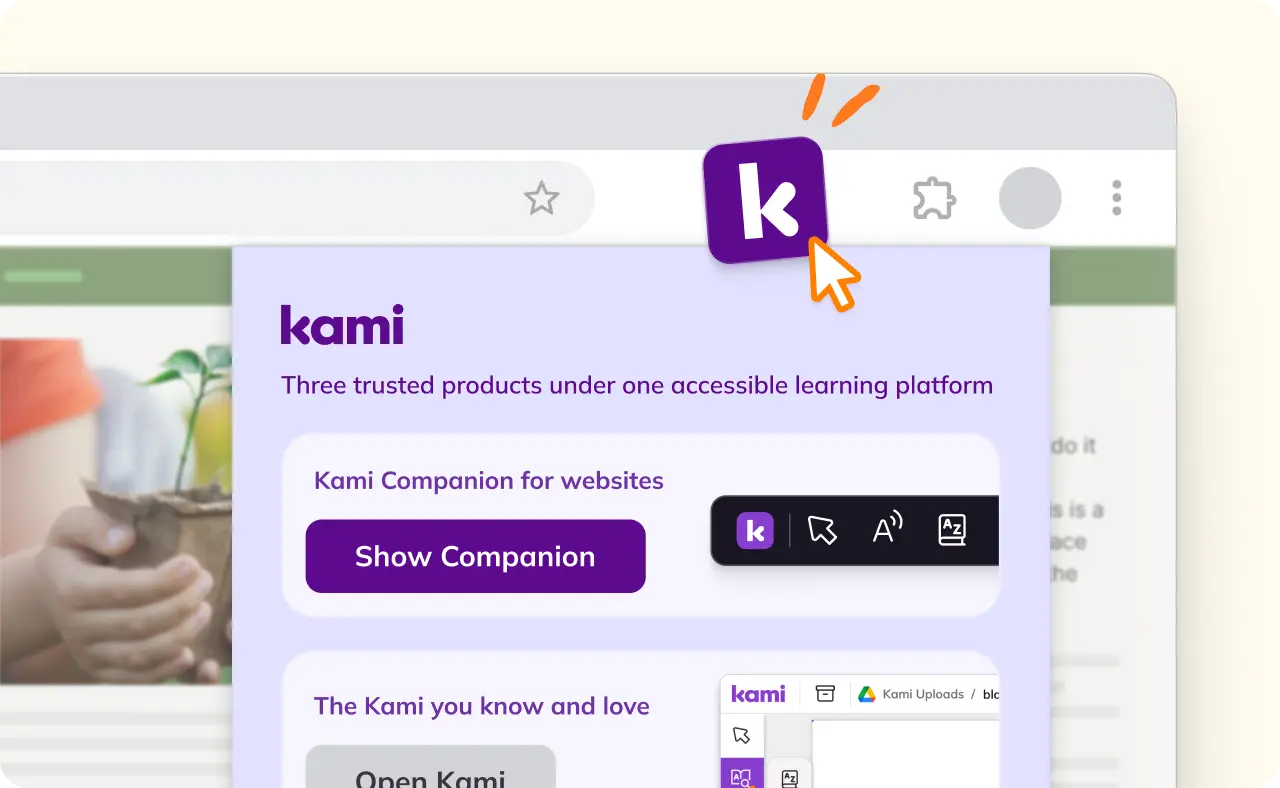 Web browser interface showing how to select and enable Kami Companion