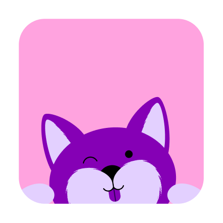 Kami dog in a pink icon shape
