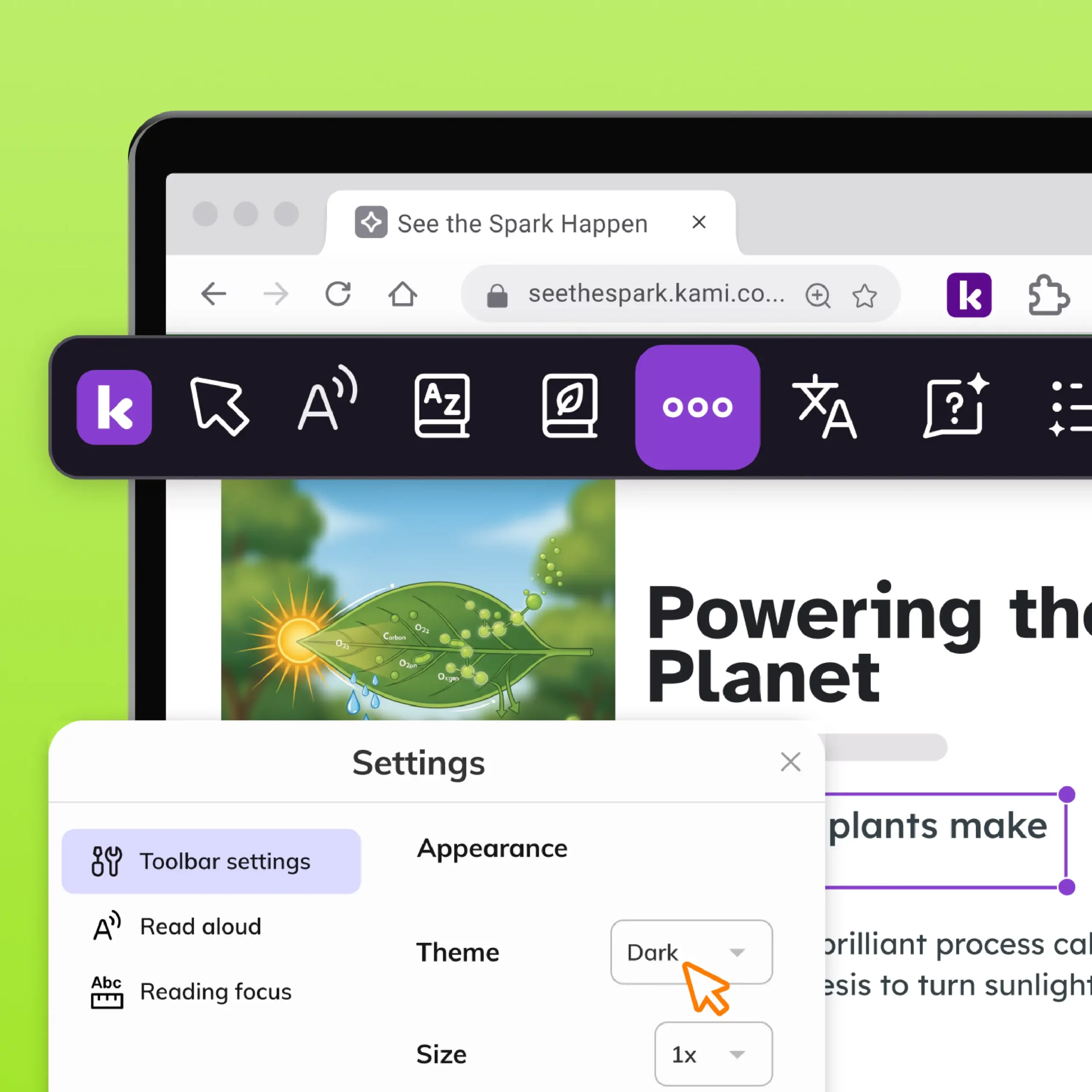 Kami Companion features: Dark mode