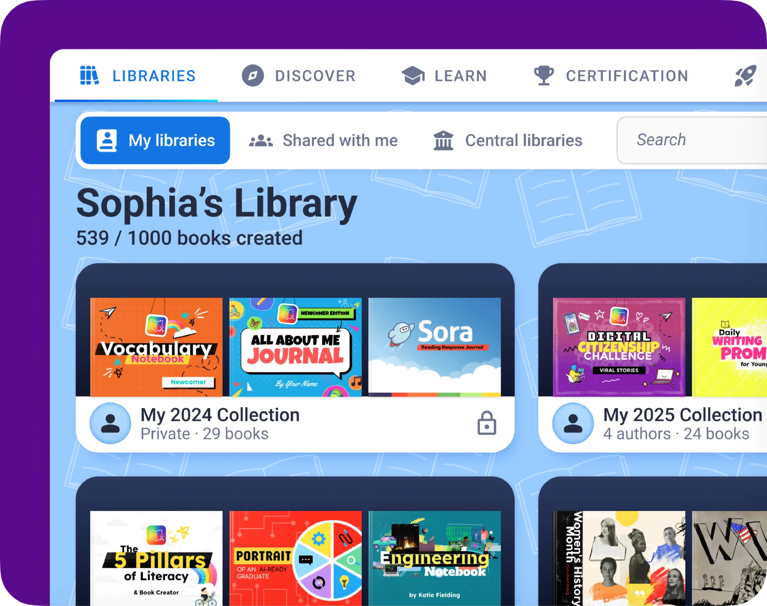 Book Creator digital portfolio collections of student-created books.