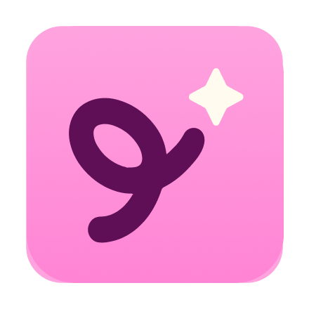 The Kami Coach icon is a plum coloured swirl with a white star at the end of it, on a pink background