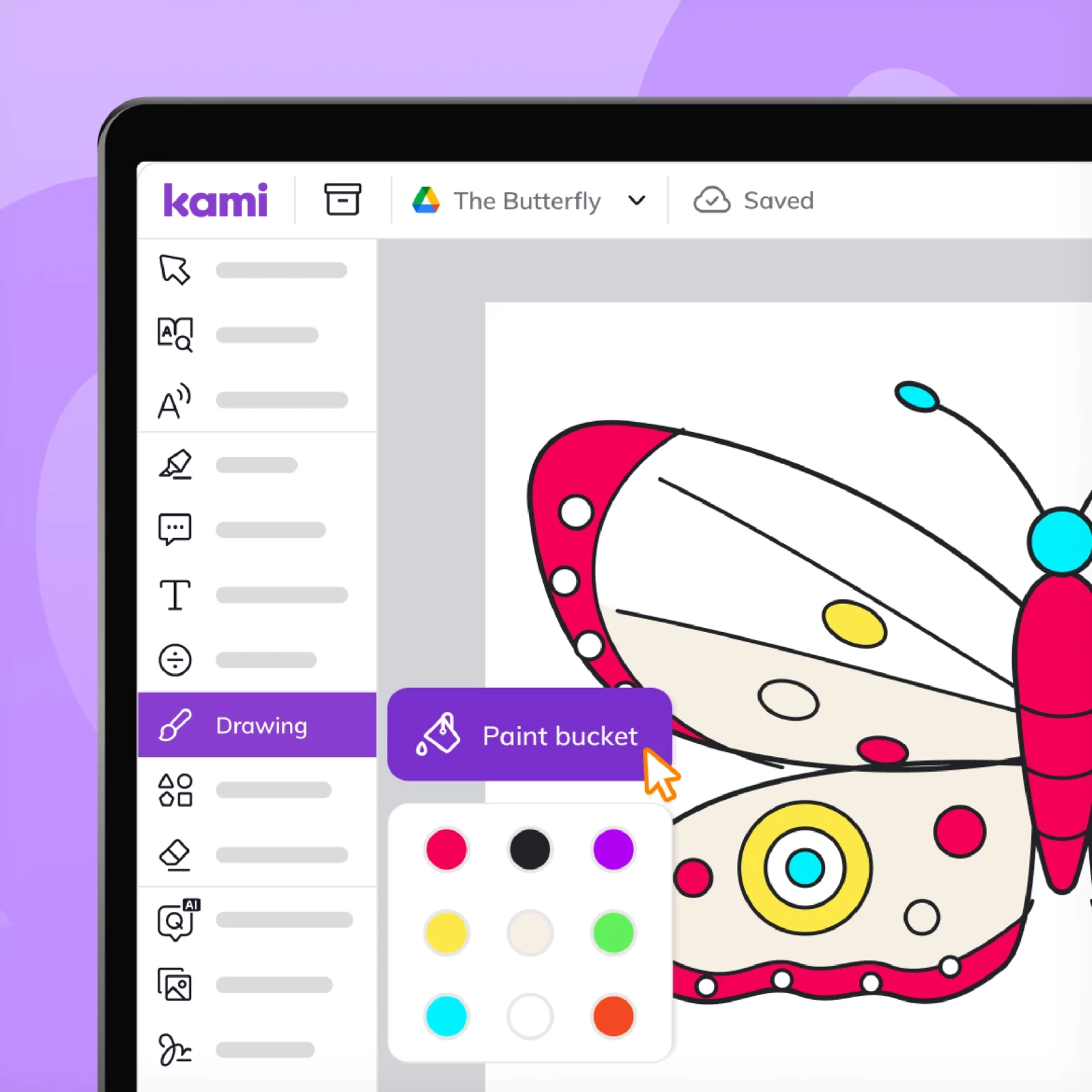Kami App drawing tools now include a paint bucket option, so filling shapes takes one click.