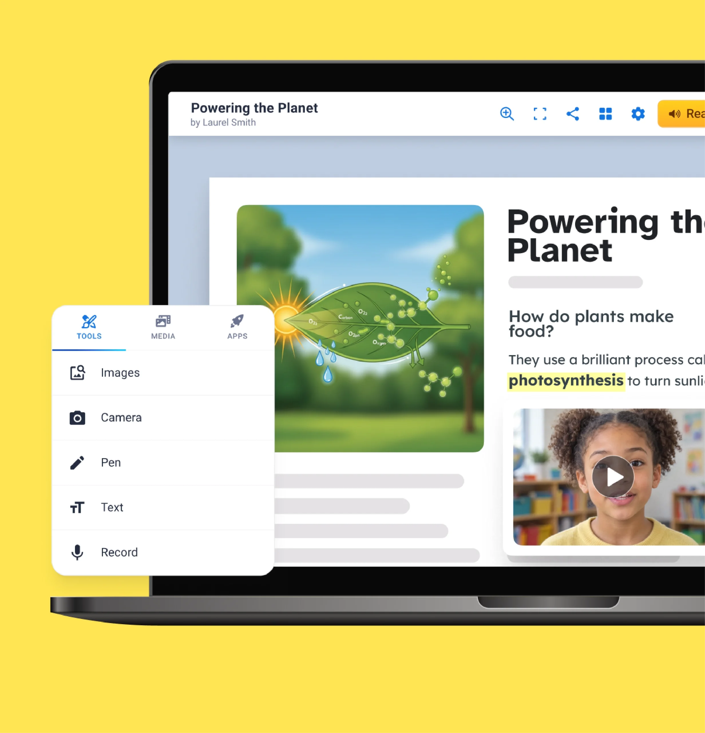 English language learners use Book Creator to add images, audio, and video to a book.