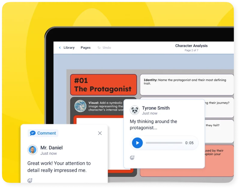 Book Creator, one of Kami’s apps for teachers, lets teachers and students comment on a shared template.