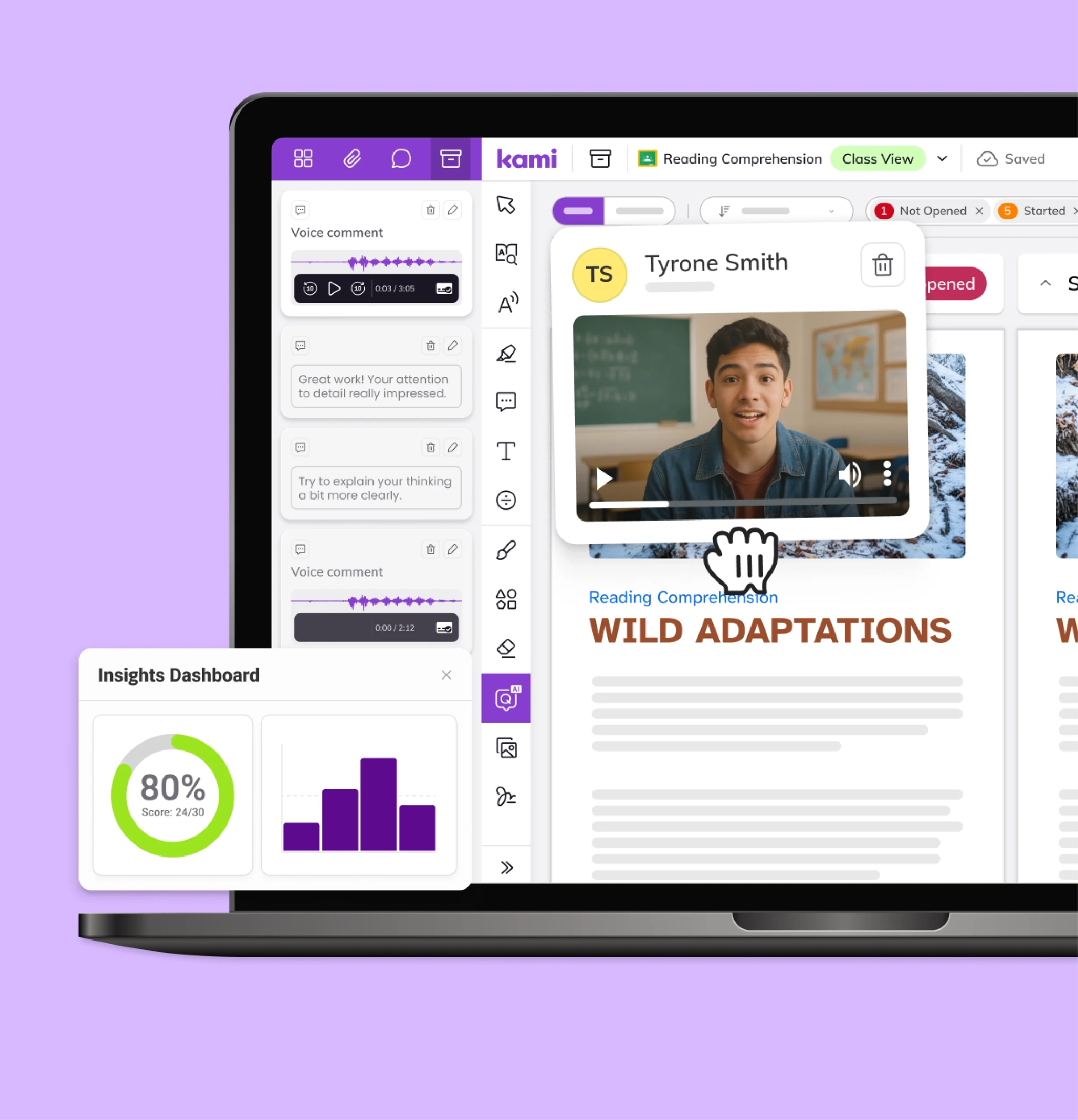 Kami App blended learning tools collect student responses with video, voice, and text feedback in Class View.