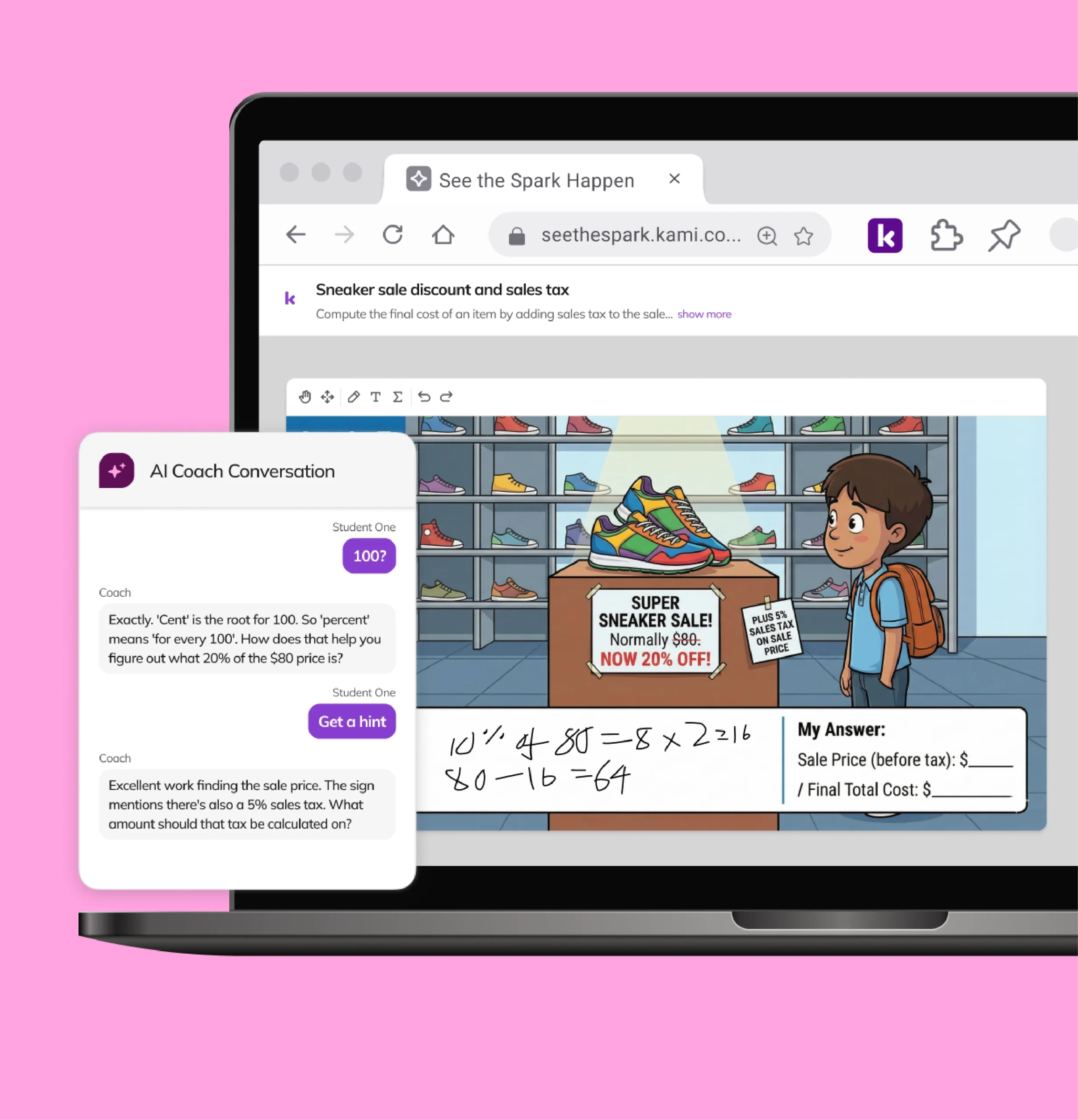 Kami Coach gives step-by-step math hints to make problem solving accessible learning.