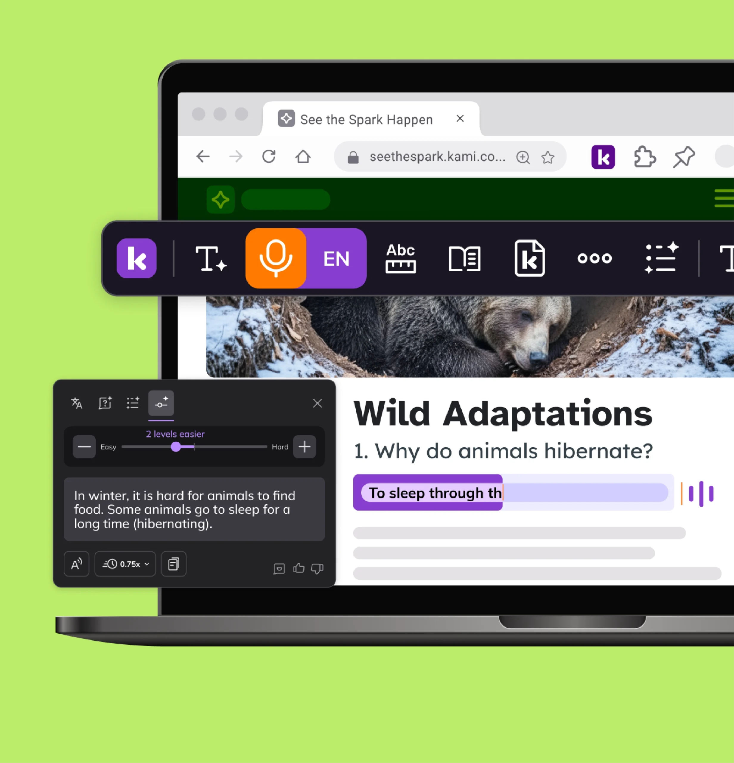 Kami Companion reads text aloud and simplifies it for English language learners.