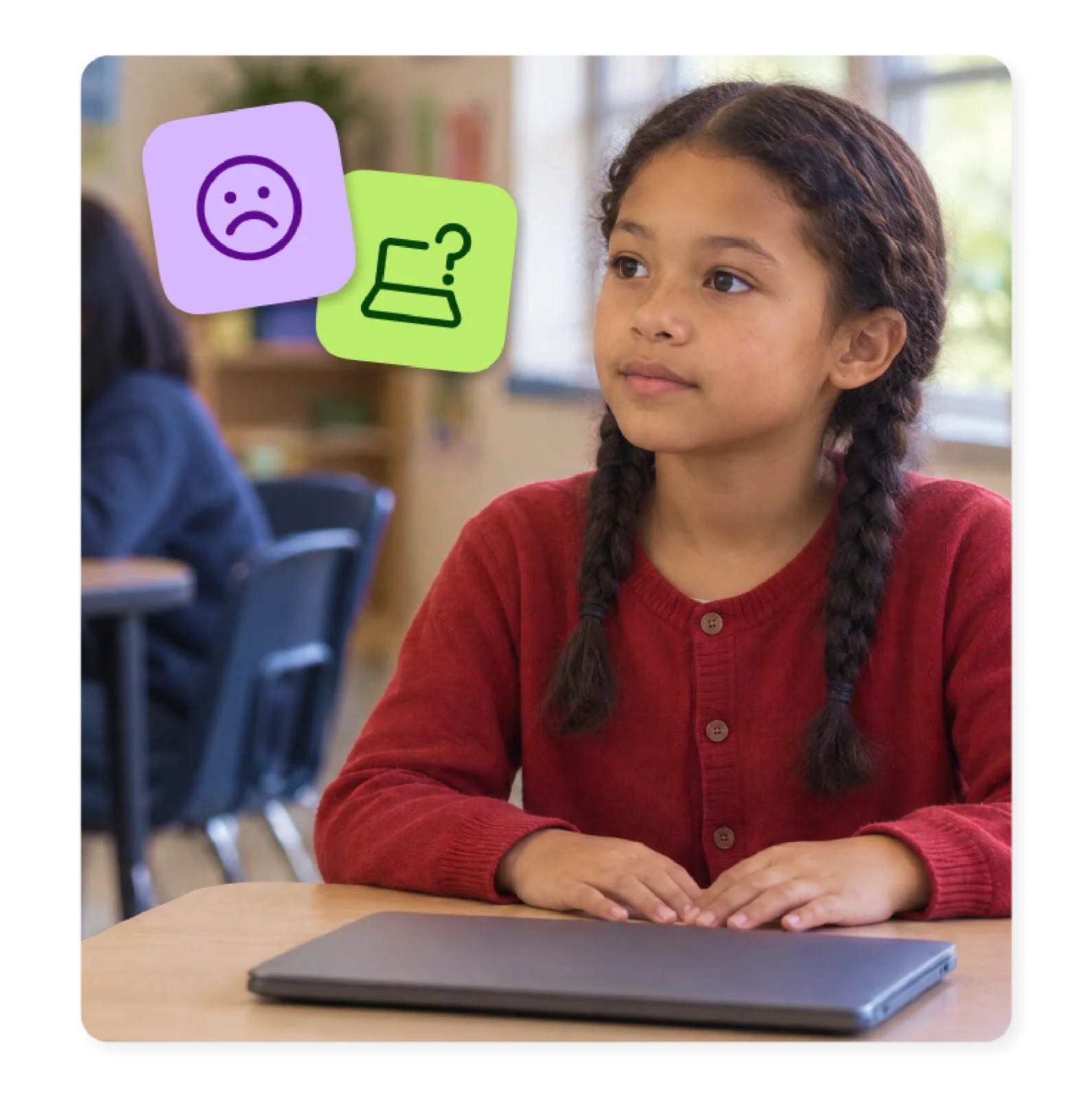 A student sits at a closed laptop, facing barriers to accessible learning.