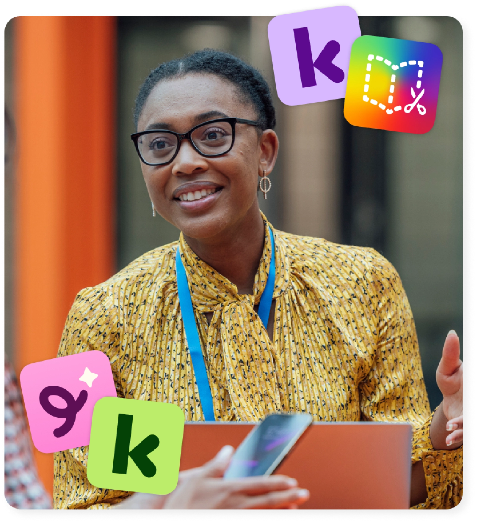 An instructional technology leader smiles alongside the Kami family of products.