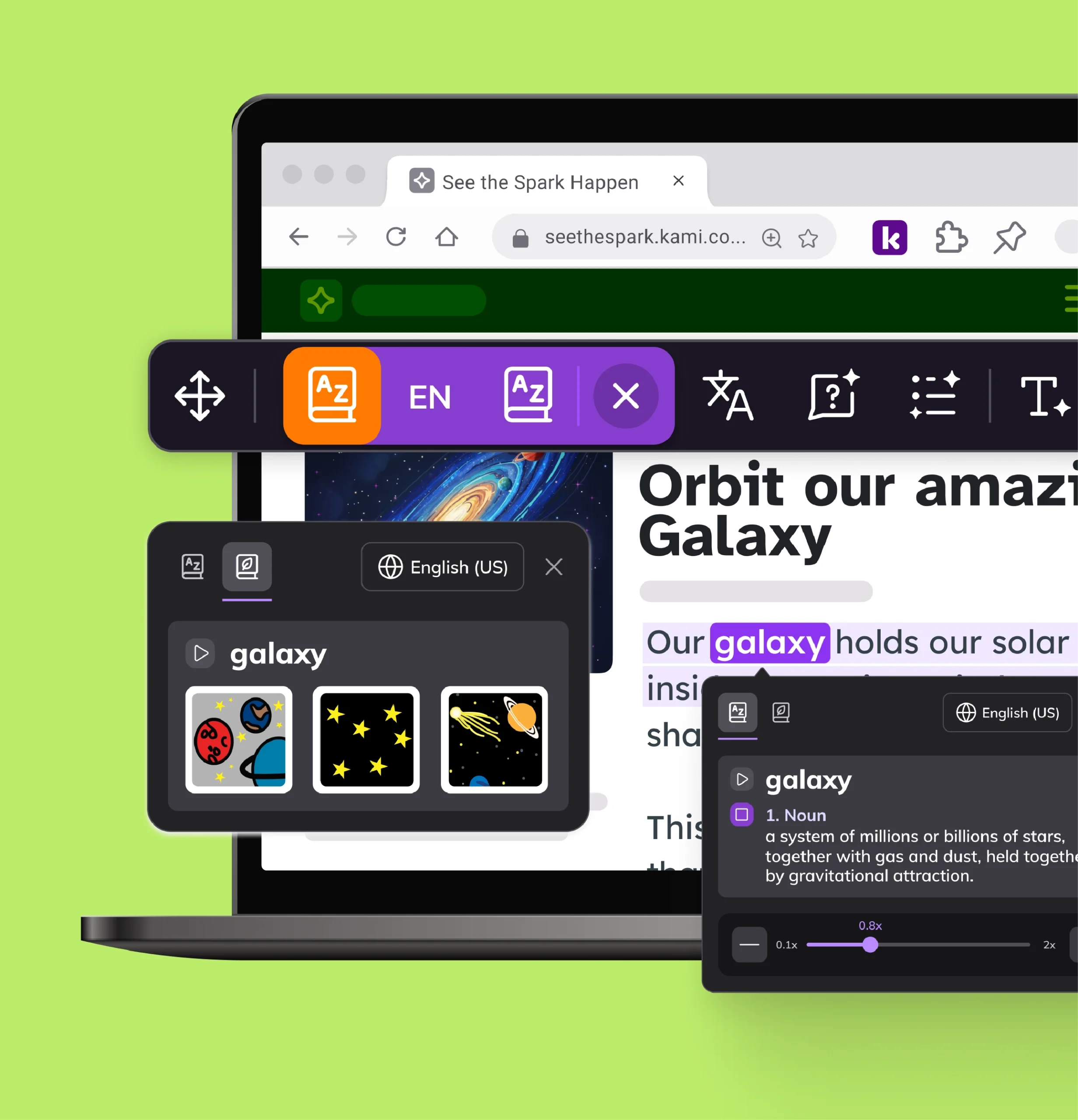 Kami Companion adds a picture dictionary and definitions to a web page for students.